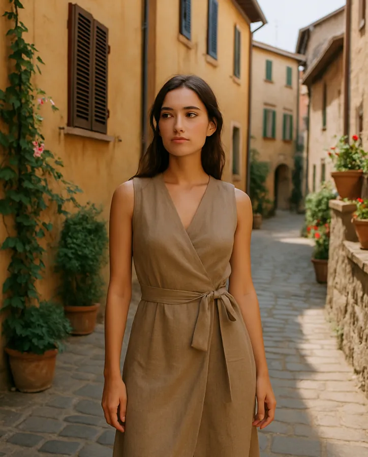 Zavinovací lněné šaty