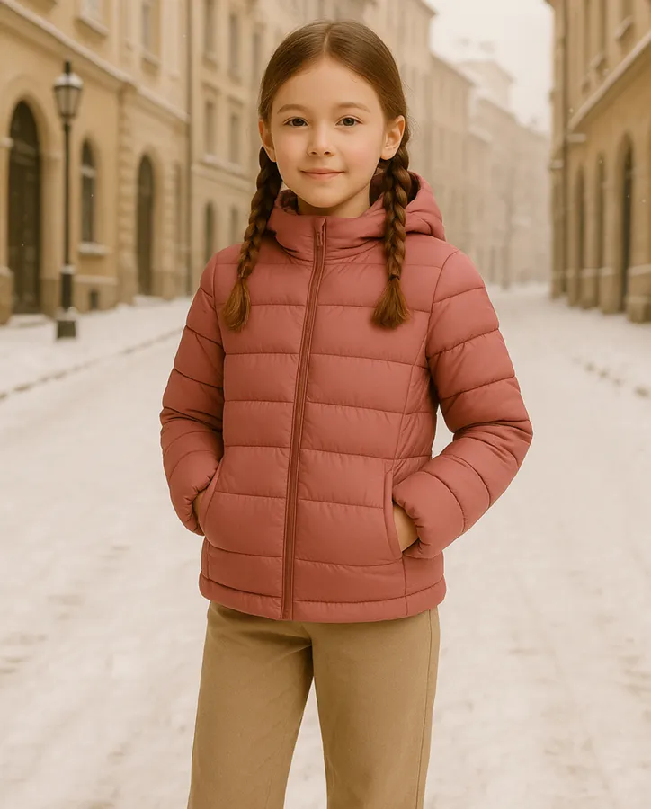 Péřová bunda pudrově růžová